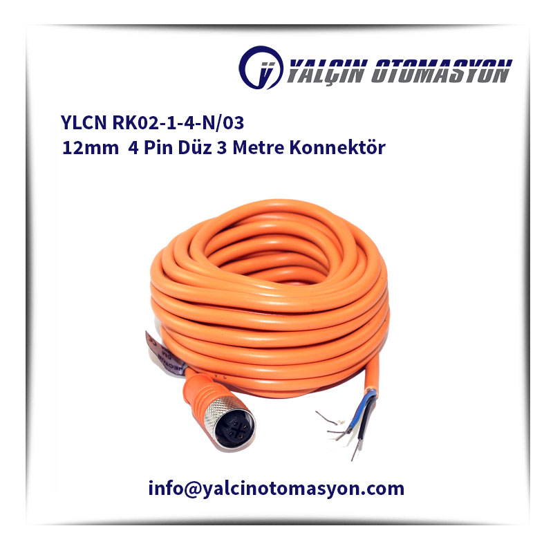 YLCN RK02-1-4-N/03 12mm 4 Pin Düz 3 Metre Konnektör