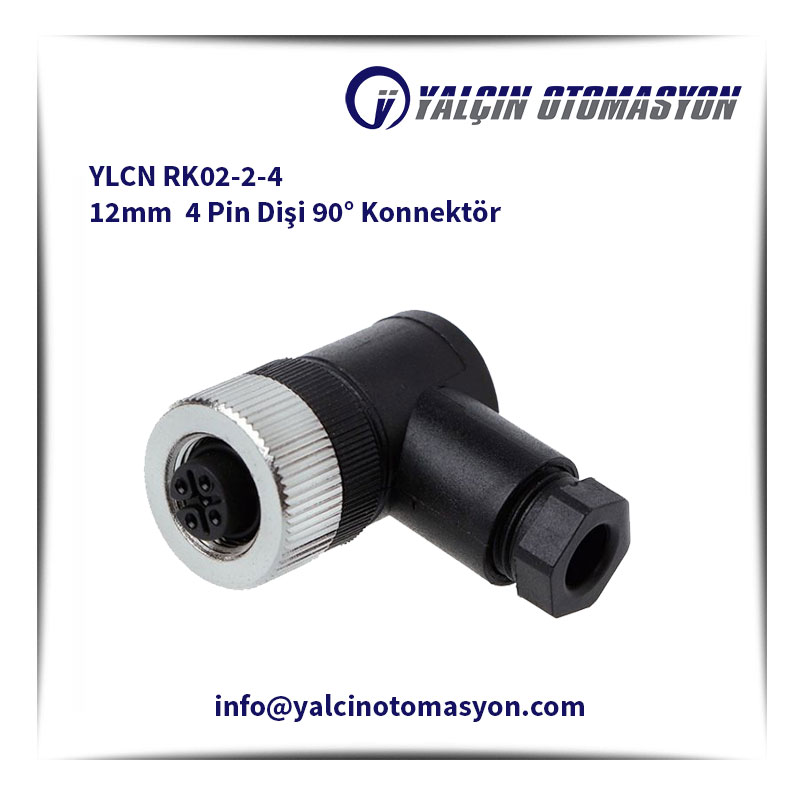 YLCN RK02-2-4 12mm 4 Pin Dişi 90° Konnektör