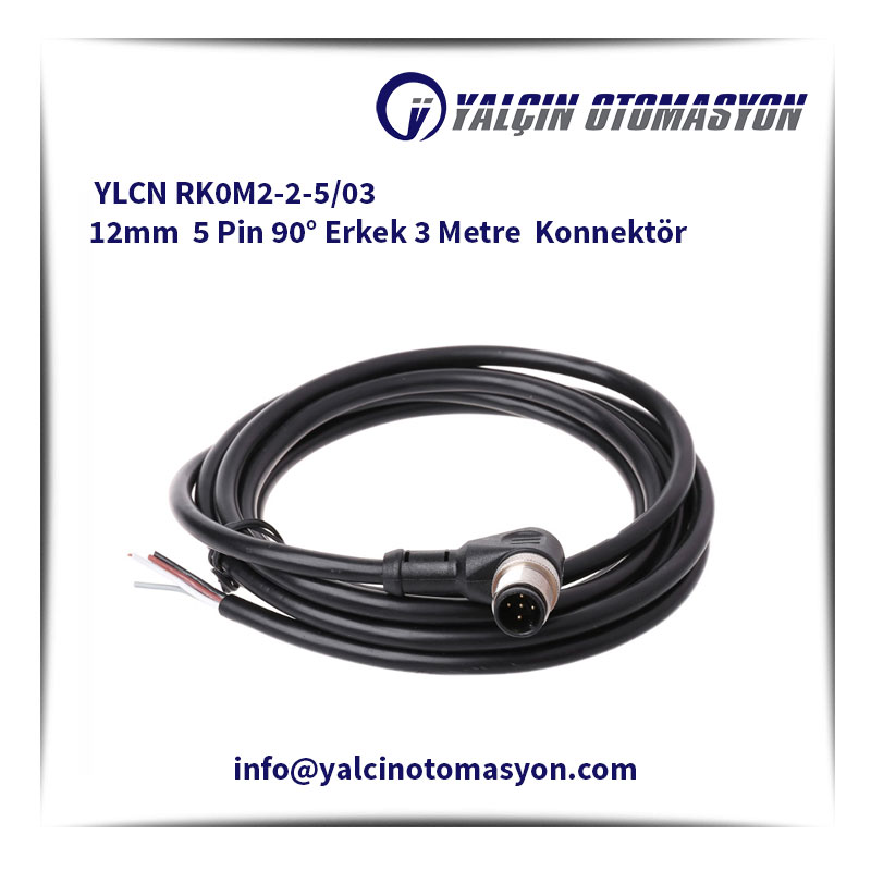 YLCN RK0M2-2-5/03 12mm 5 Pin 90° Erkek 3 Metre Konnektör