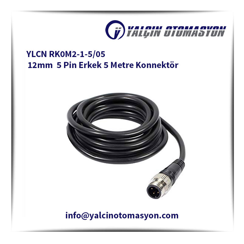 YLCN RK0M2-1-5/05 12mm 5 Pin Erkek 5 Metre Konnektör