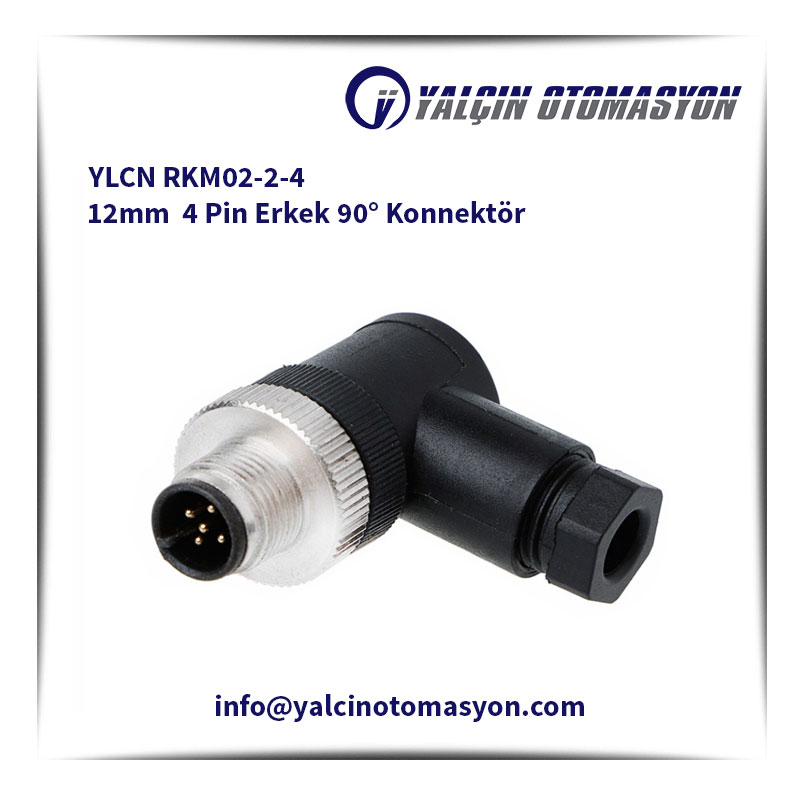 YLCN RKM02-2-4 12mm 4 Pin Erkek 90° Konnektör