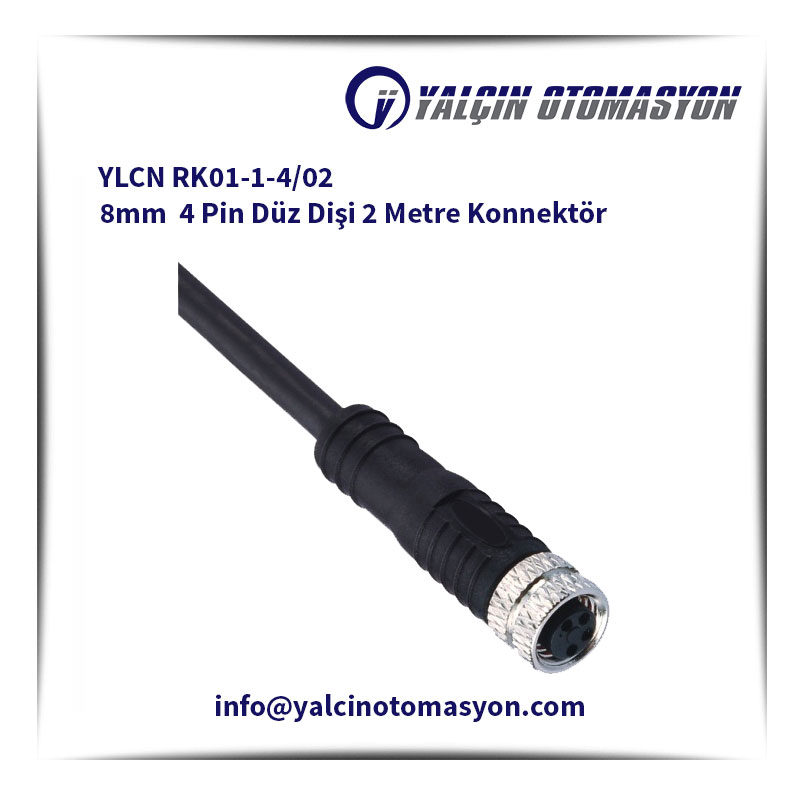 YLCN RK01-1-4/02 8mm 4 Pin Düz Dişi 2 Metre Konnektör