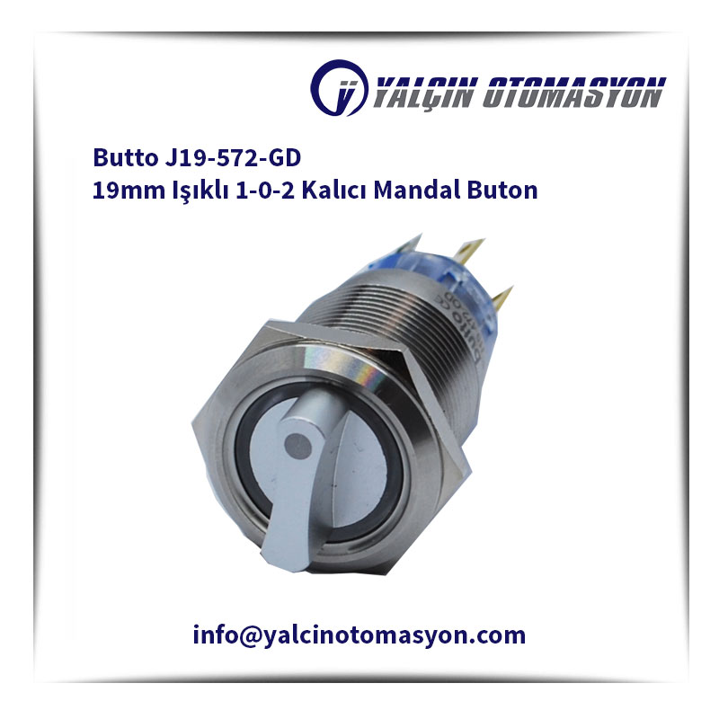 Butto J19-572-GD 19mm Işıklı 1-0-2 Kalıcı Mandal Buton