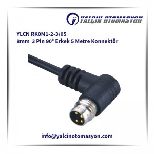 YLCN RK0M1-2-3/05 8mm  Pin 90° Erkek 5 Metre Konnektör